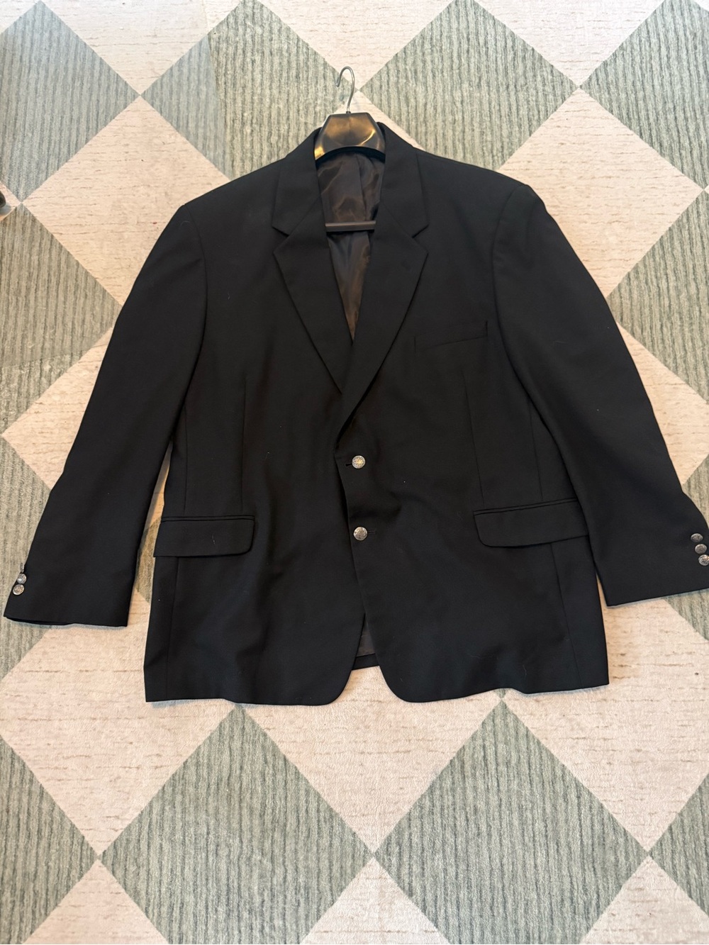 Hunt Valley Men’s Black Blazer Sport Coat Approx Size 54R Silver Crest Buttons